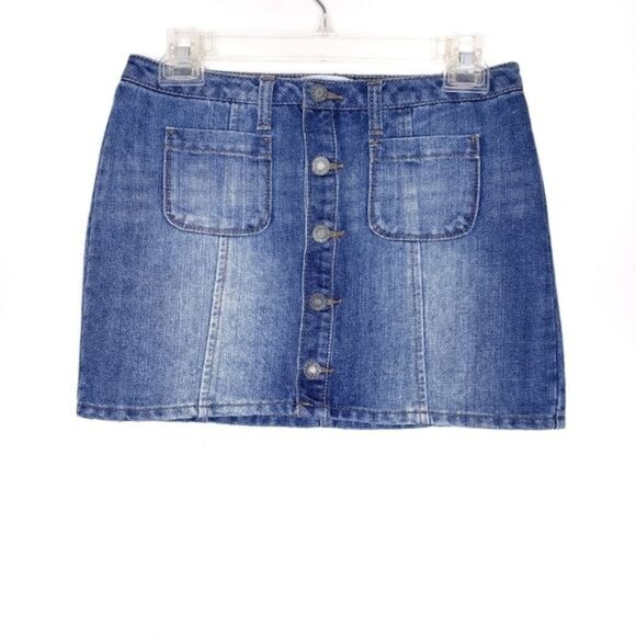 SO Button Front Denim Mini Jean Skirt With Pockets Women's Junior's Size 1 - Picture 1 of 6
